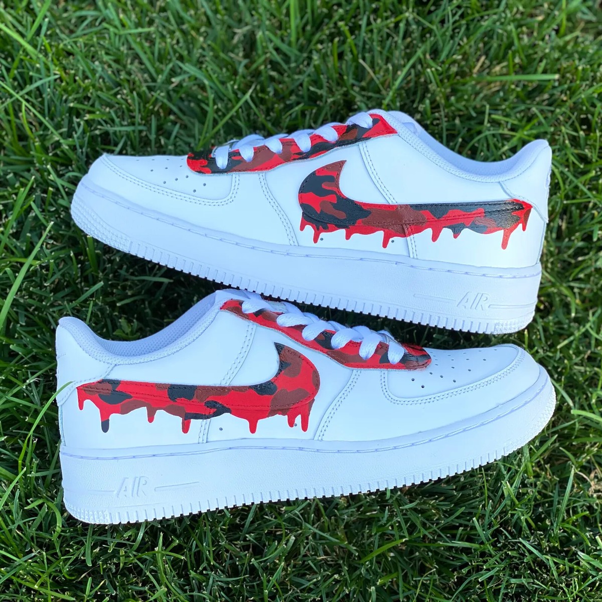 Air Force 1 Custom White Shoes Red Black Brown Camoflauge 