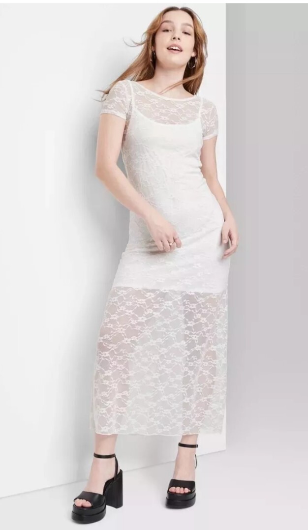 chinese dress ladies Intimacy White Lace Corset Split Maxi Dress  Club L London
