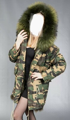 NEW Unisex Fox Fur Camouflage Hooded Coat 2in1 Beautiful
