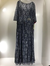 Emma Street Womens 3/4 Sleeve Full Length A Line MOB Gown Slate/Silver 16 NWT 