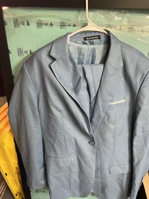 Wangyue Mens  3 Piece Tuxedo Suit XL Dusty Blue With Pants