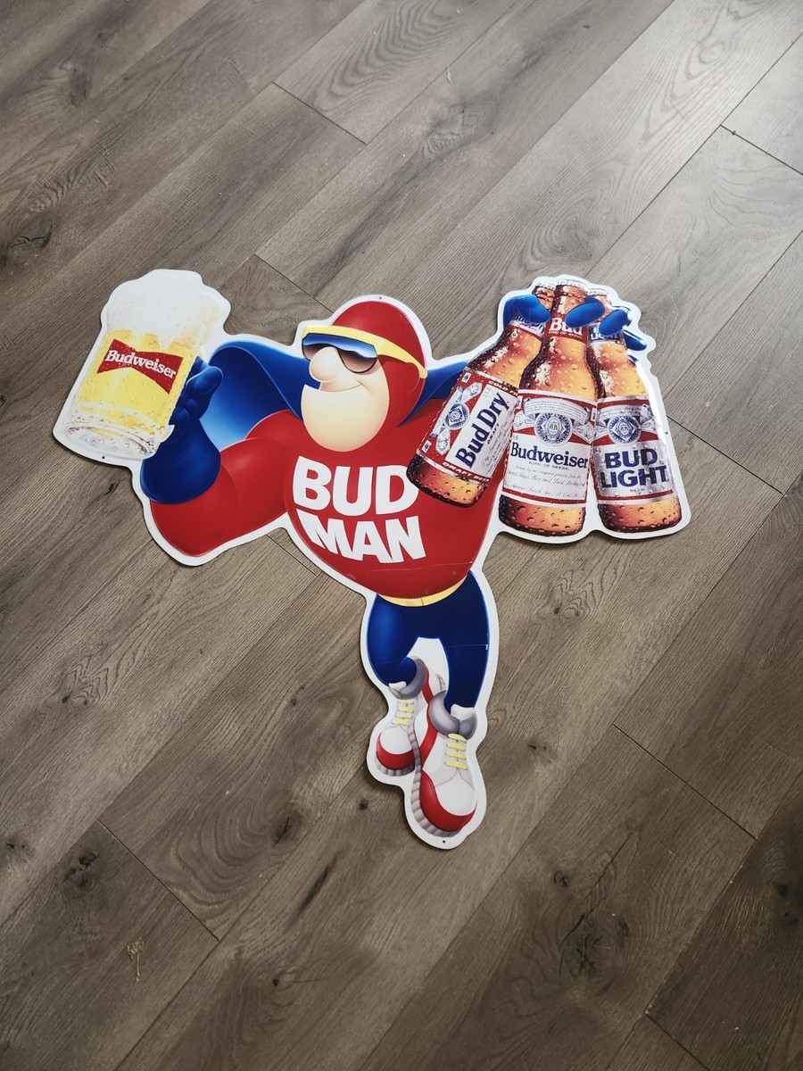 【当時物】 Budweiser 看板 St.Louis.USA 特大 91cm Vintage Budweiser Bud Man Brewerian Sign Featuring Bud Dry and Bud