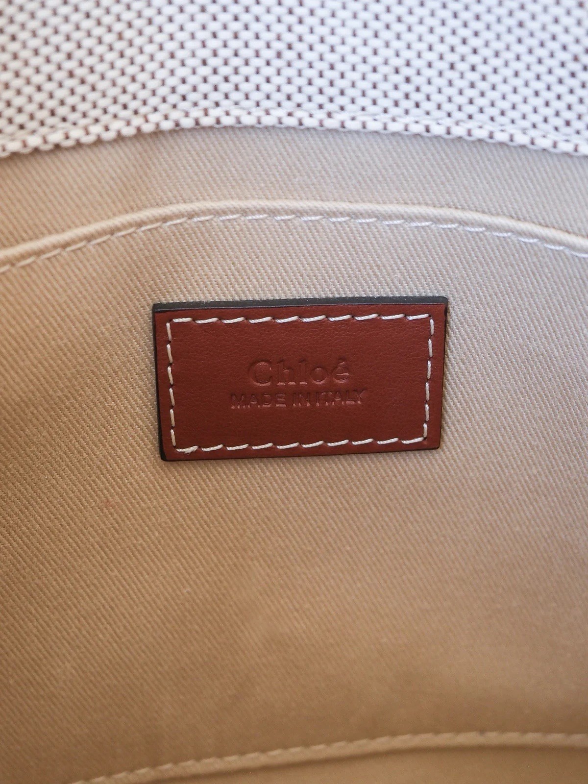 RRP: $2160 Authentic Chloe First Edition Small Woody Linen Tote Bag White/Brown image 9