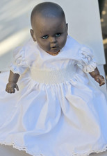 1950s Black Rubber Baby Doll 24  Sleep Blue Eyes Cloth Body White Dress Unmarke