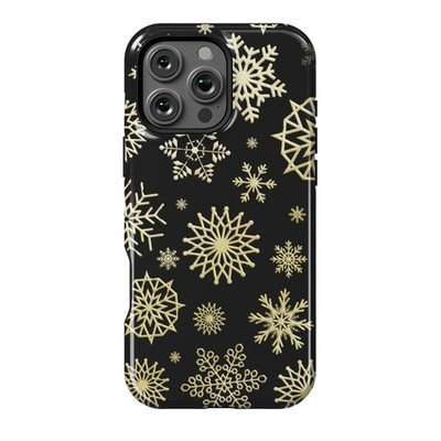 Gold Snowflake Pattern Black Elegant Winter Case For iPhone 17 16 15 14 13 12