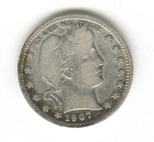 1907 Silver Barber Quarter Good Definition!