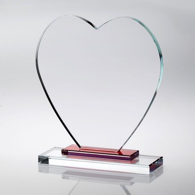 R4US Klarglas Herz mit rotem Stufensockel - Achievement Award Trophäe 7 Zoll
