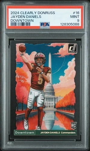 2024 Clearly Donruss Downtown #16 Jayden Daniels Commanders Rookie PSA 9