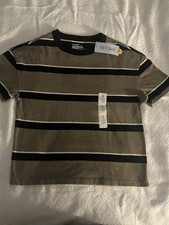 Cat  Jack Boys Striped Olive Black White Cotton Short Sleeve T-Shirt M 8 