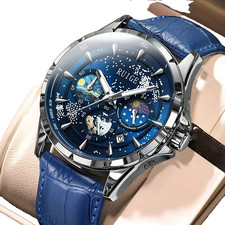 Luxury Men Quartz Watch Multifunctional Display Sun Moon Stars Date Luminous