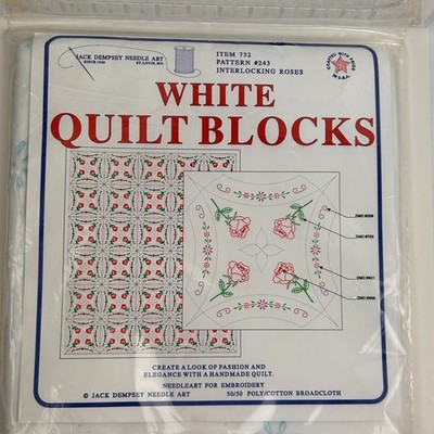 Jack Dempsey Needle Art White Quilt Blocks Item 732 Pattern #243 Interlock Rose