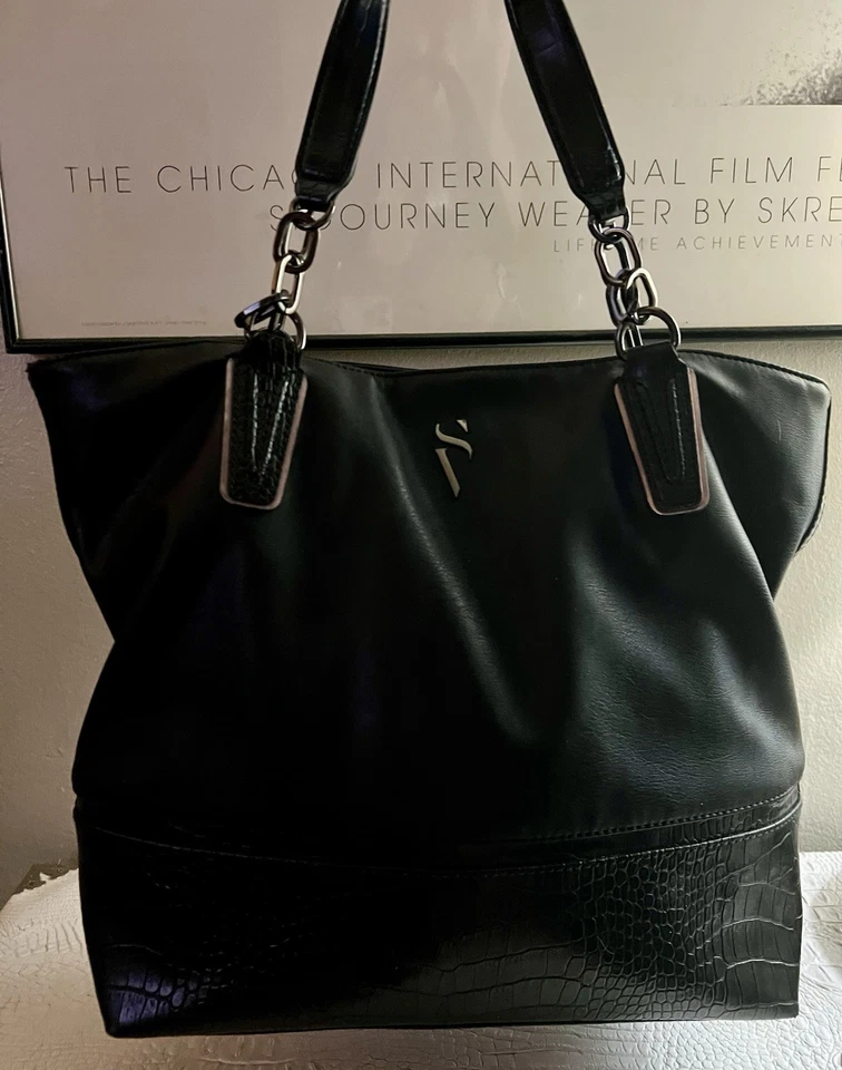 Bolso de Mano Simply Vera Wang Catherine Negro Imitación Cocodrilo Detalles. Bonita bolsa limpia Foto 3 de 4