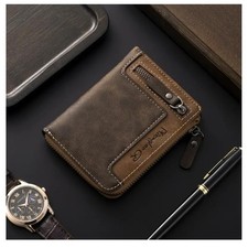 Men's Zipper Wallet Business Credit Card Holder RFID Lock Pocket - Dark Brown