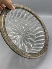 Saladier ancien en verre taillé et monture métal argenté – vintage 