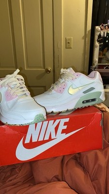 Nike Air Max 90 White Pink Green Leather Low Top Sneakers Lace Up Running