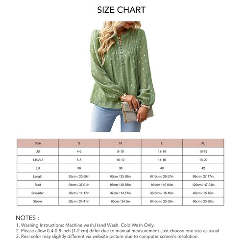 Zielona bluzka L długi rękaw latarnia guzik okrągły dekolt sweter rekreacyjny - Zdjęcie 4 z 6