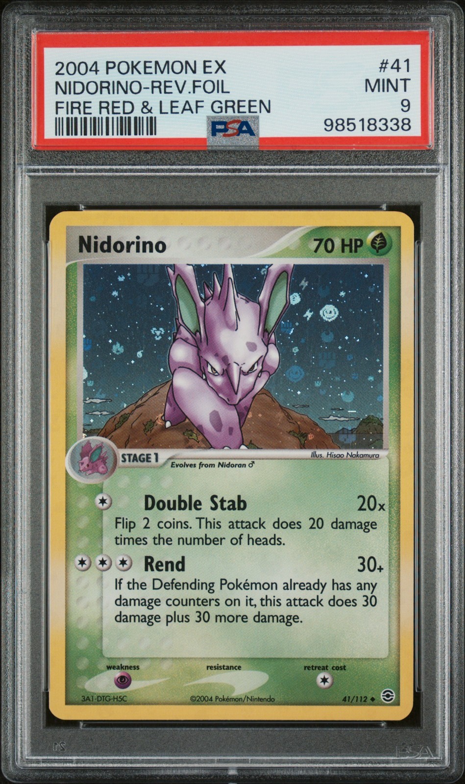 PSA 9 Nidorino Reverse Foil 41/112 EX FireRed and LeafGreen 2004 Pokemon Card