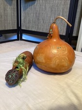 Vintage Lot of 2 Hand Painted Gourds Art OOAK Orig Handmade Southwest
