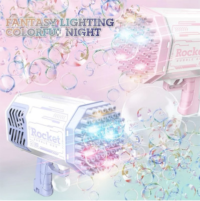 69 Holes Bubble Gun Big Rocket Launcher Tiktok Bubble Machine W/Colorful Lights 