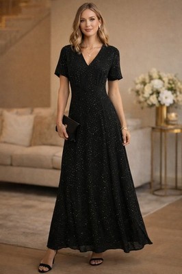 Vintage Jaeger Great Britain Size 14 90s Black Maxi Sparkle Dress Old Money