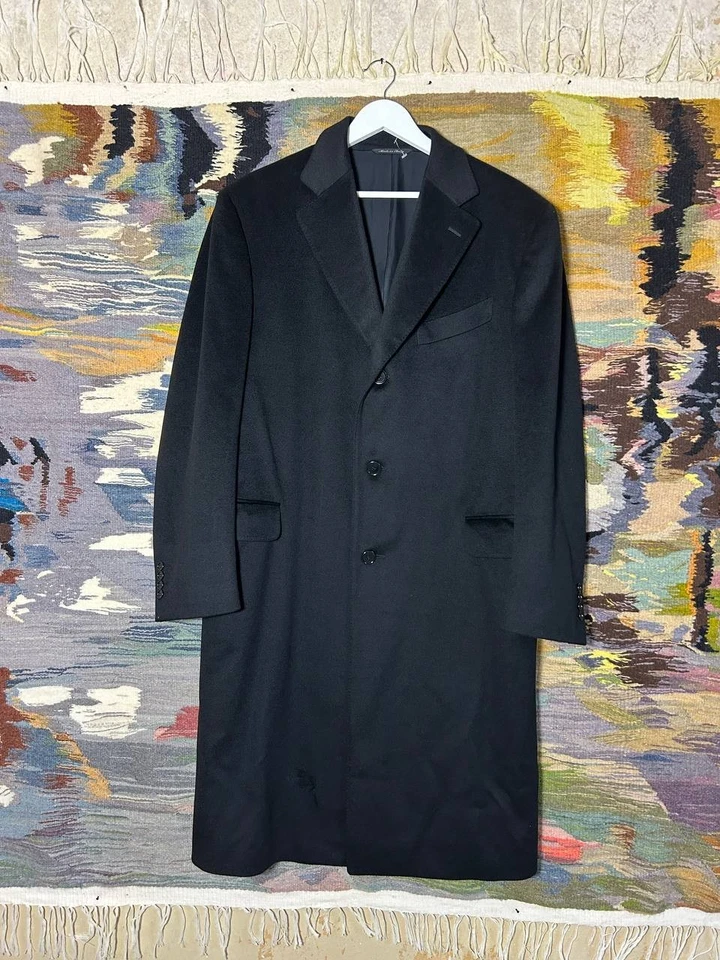 Canali Wool Cashmere Lana Overcoat / Top Coat Size US 42 EU 52 Black EXCELLENT - Image 2 of 4