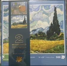 New Sealed Vincent Van Gogh 2 Puzzles 500 pc Bedroom in Arles Wheat Field -