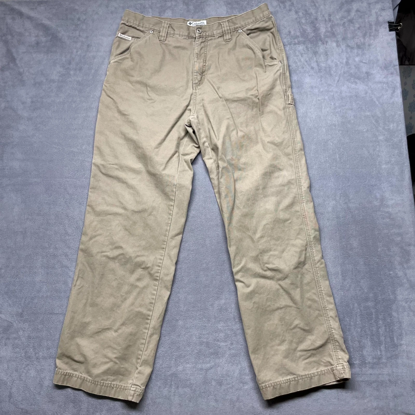 Columbia Carpenter Pants Mens 36 Khaki Cotton Hammer Loop Straight Leg Workwear