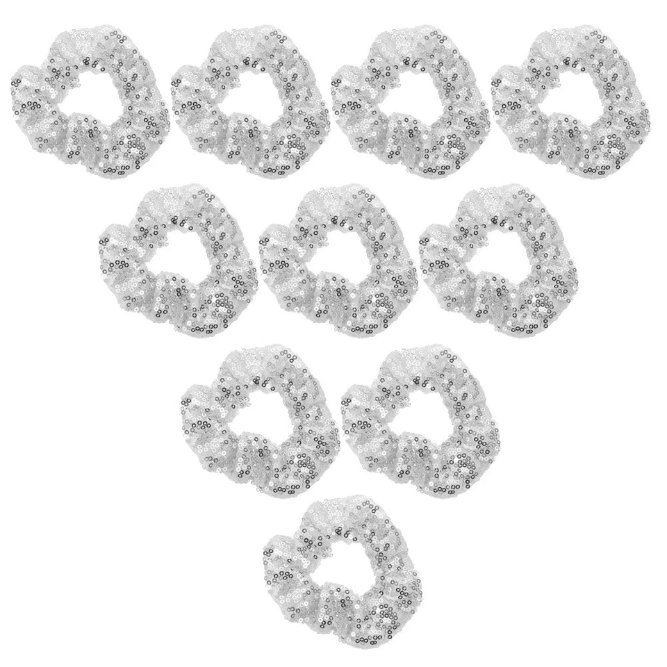 10 Pcs Scrunchies Per Capelli Glitter Gioielli Fasce Elastiche Donna - Immagine 4 di 4