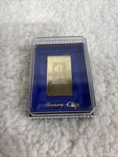 Vintage Gold Tone Rectangle Money Clip With Dollar Sign In Original Box