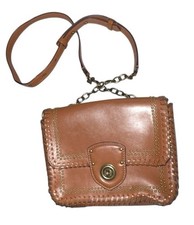 Lauren Ralph Lauren Millbrook small brass chain crossbody whipstitch leather bag