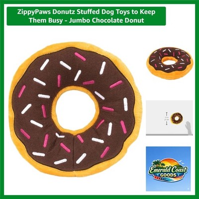Exciting Jumbo Donutz Dog Plush - Chocolate Squeaker Toy for Playtime