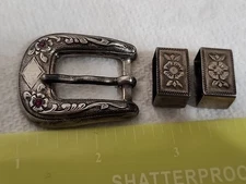 HOLLANDS SAN ANGELO #850 Sterling Silver & Rubies Ranger Belt Buckle W/ Keepers