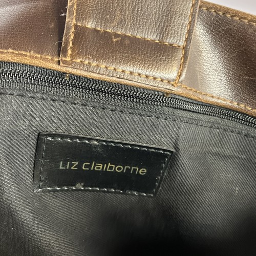 Liz Claiborne Brown Leather Leather Large Travel Tote zipper and snap pockets - Picture 7 of 13