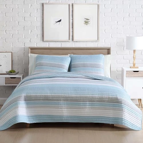 Juego de edredón Coralinn de 3 piezas a rayas, ligero, para todas las estaciones, completo/queen, Foto 4 de 4