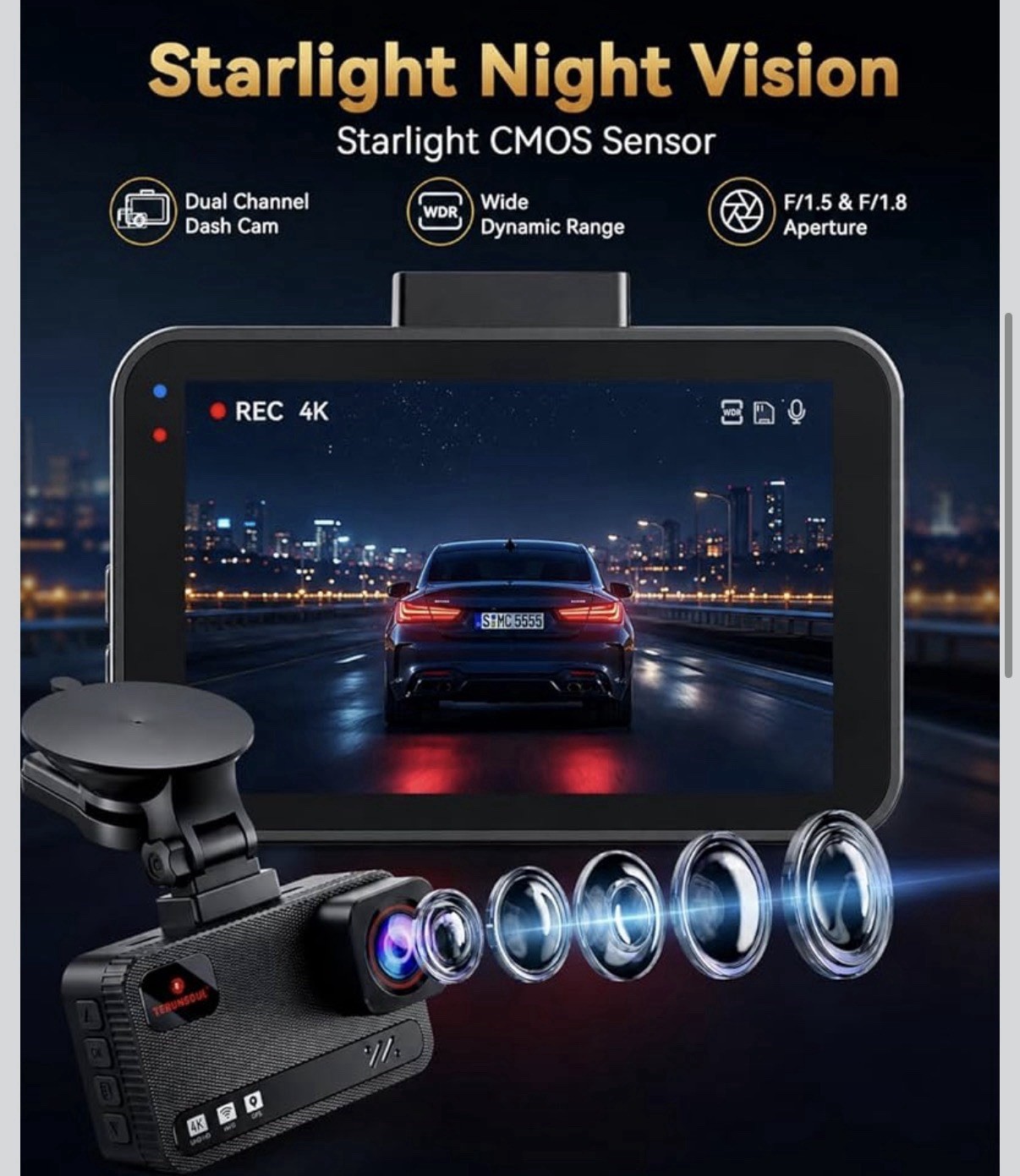 4K+4K Dash Cam Front and Rear, Free 128GB Card Included, 5.8Ghz Wifi Dash Camera alternate view 4