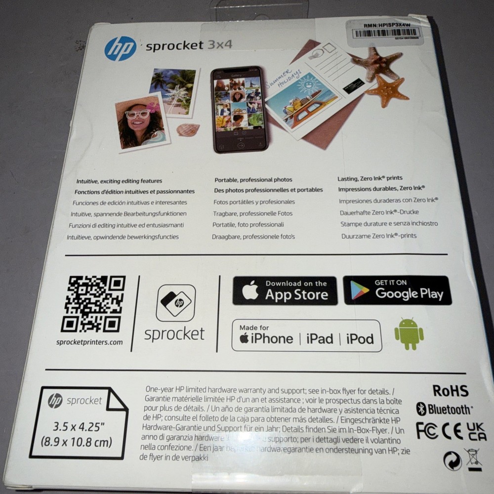 HP Sprocket Instant Photo Printer, 3x4" Portable Printer for iOS & Android