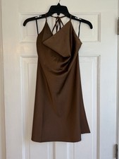 SHEIN Brown Satin Short Halter Slip Dress Strappy Sleeveless Regular XS