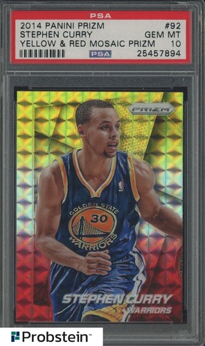 2014 Panini Yellow Red Mosaic Prizm #92 Stephen Curry Warrriors PSA 10 GEM MINT
