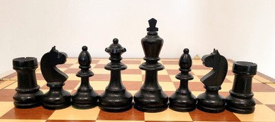 Vintage Deutsch Böhmen Schachspiel - 95mm König, gewichtet, original gestempelte Box