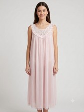 Vanity Fair Vintage Nightgown Pale Pink Lace V-Neck Sleeveless USA Made Medium