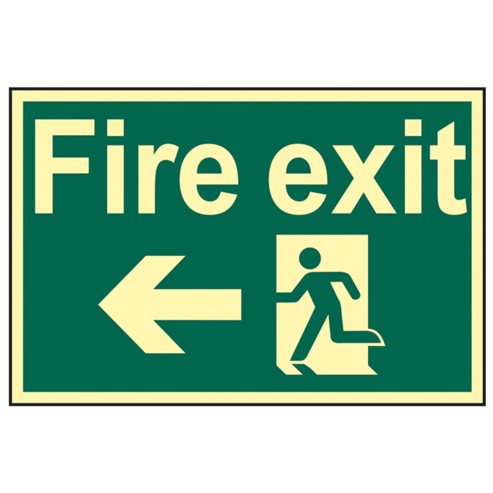 Scan Fire Exit Running Man Arrow Left - Photoluminescent 300 x 200mm