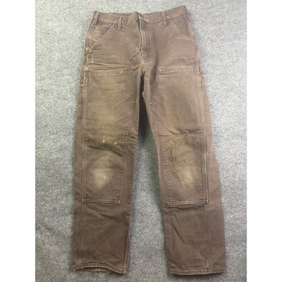 Carhartt Double Knee Work Pants Mens 33x34 Brown Distressed Canvas B01 DKB