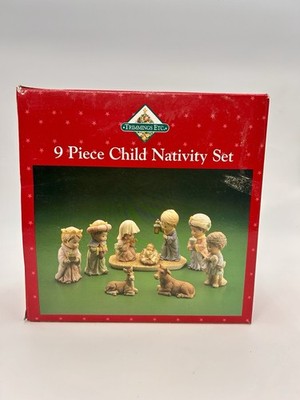 VTG Trimming Etc 9 Pieces Children Nativity Set Christmas Holy Family ORG Box