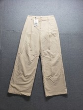 Zara Women Pants S Cream Zip Hook  Eye Button Pleated Wide Legs Logo Outdoor