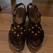 PRADA Platform Studded Suede Cork Sandals Brown Heels Italy Size 37 Affordable