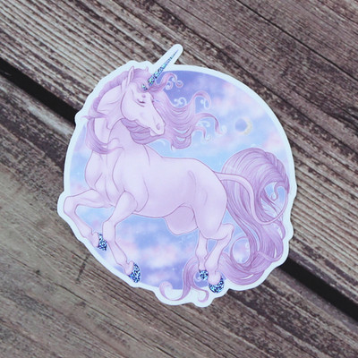 Sparkly Glitter Pastel Pink and Purple Unicorn Sticker - Decal, Party Favor