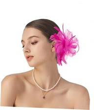 Fascinator Derby Hats Headband for Women 20s Vintage Hair Accessories Fushia