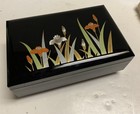 Vtg Black Lacquer Otagiri Music Jewelry Trinket Box Floral Japan — photo 1