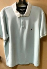 Nautica Men's Medium Blue Short Sleeve Polo 100 Polyester Classic Fit