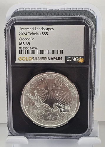 Untamed Landscapes, 2024 Tokelau, $5 Crocodile, 1 oz .9999, NGC MS69